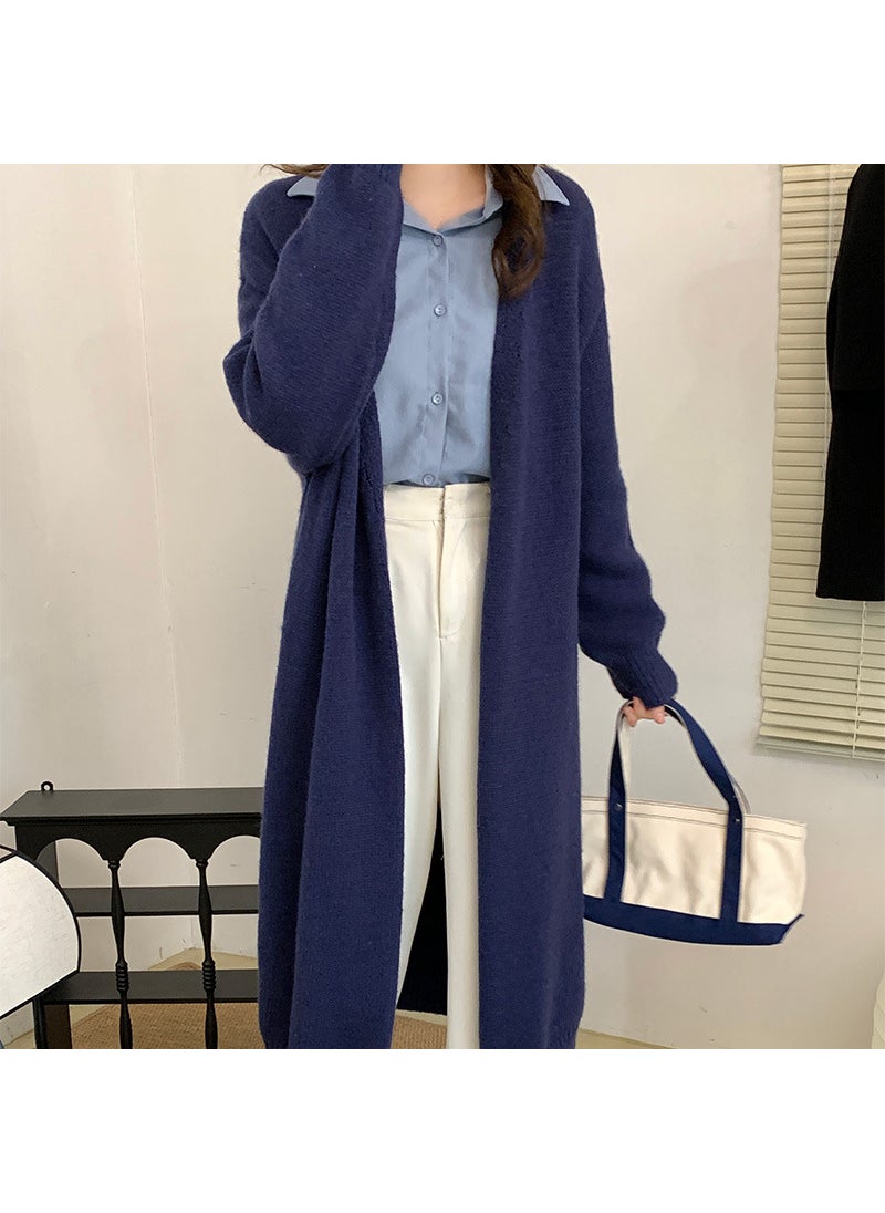 Knee-length Knitted Cardigan Loose Thickened Lazy Autumn and Winter Sweater Womens Gentle Soft Waxy Chic Top Milky White