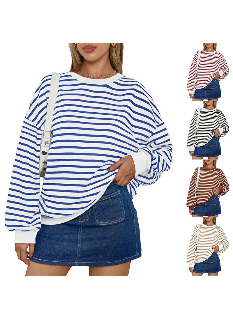 2024 Autumn Winter Striped Pullover Sweater Women Blue