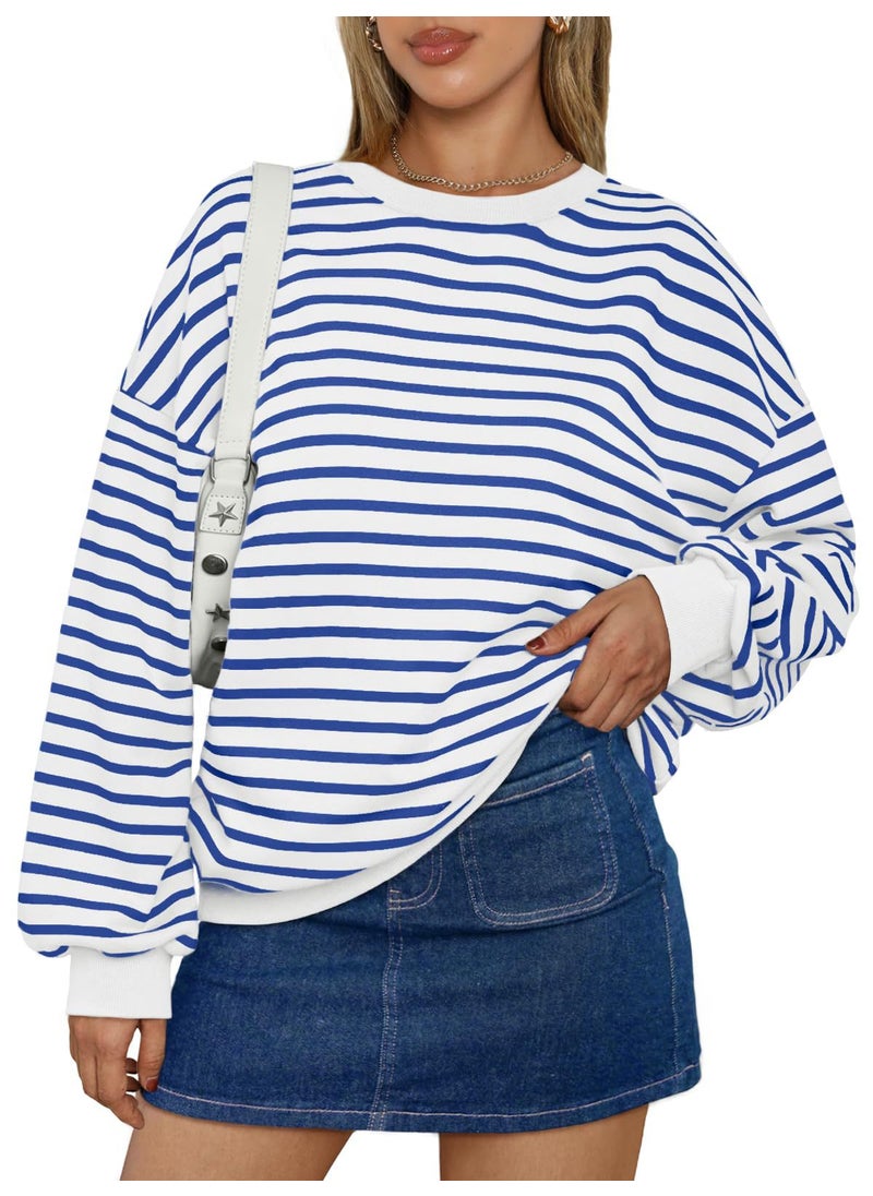 2024 Autumn Winter Striped Pullover Sweater Women Blue