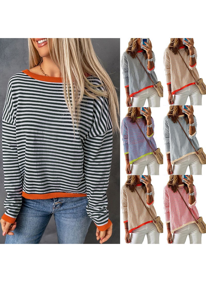 2024 Autumn Winter Striped Colorblock Womens Sweater black blue