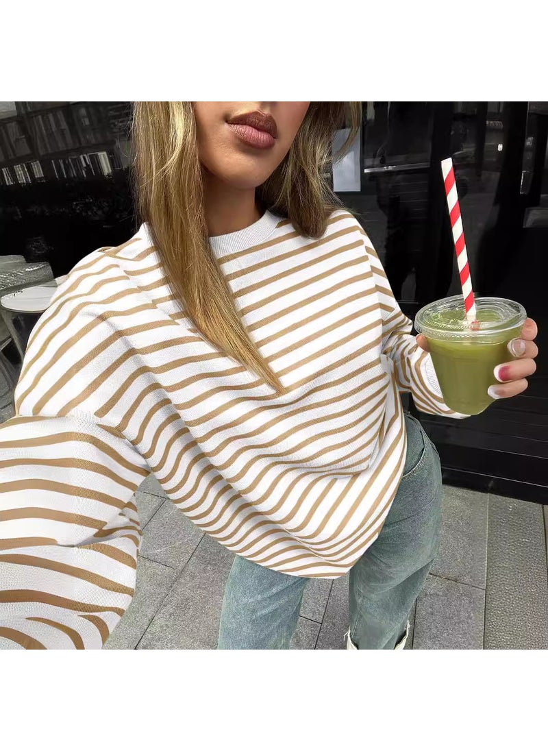 2024 Autumn Winter Striped Pullover Sweater Women White