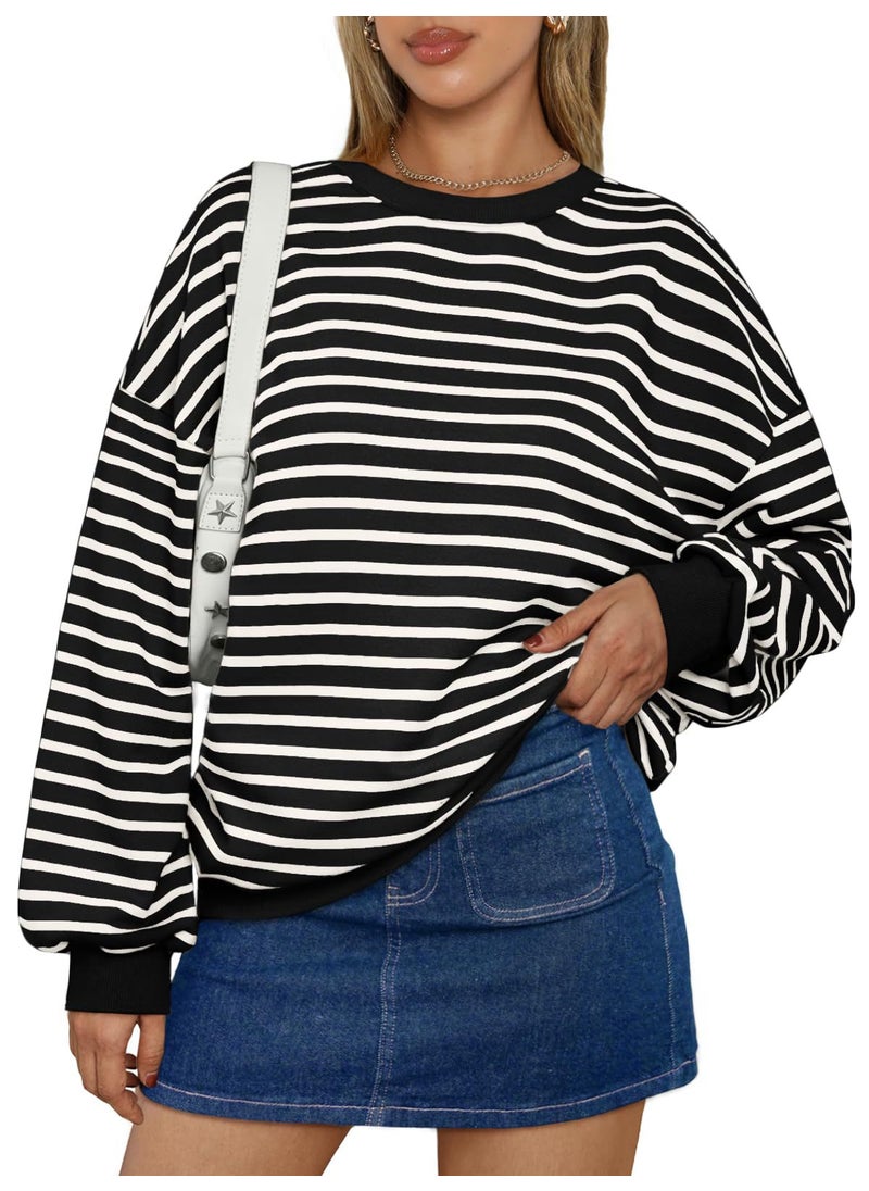 2024 Autumn Winter Striped Pullover Sweater Women White