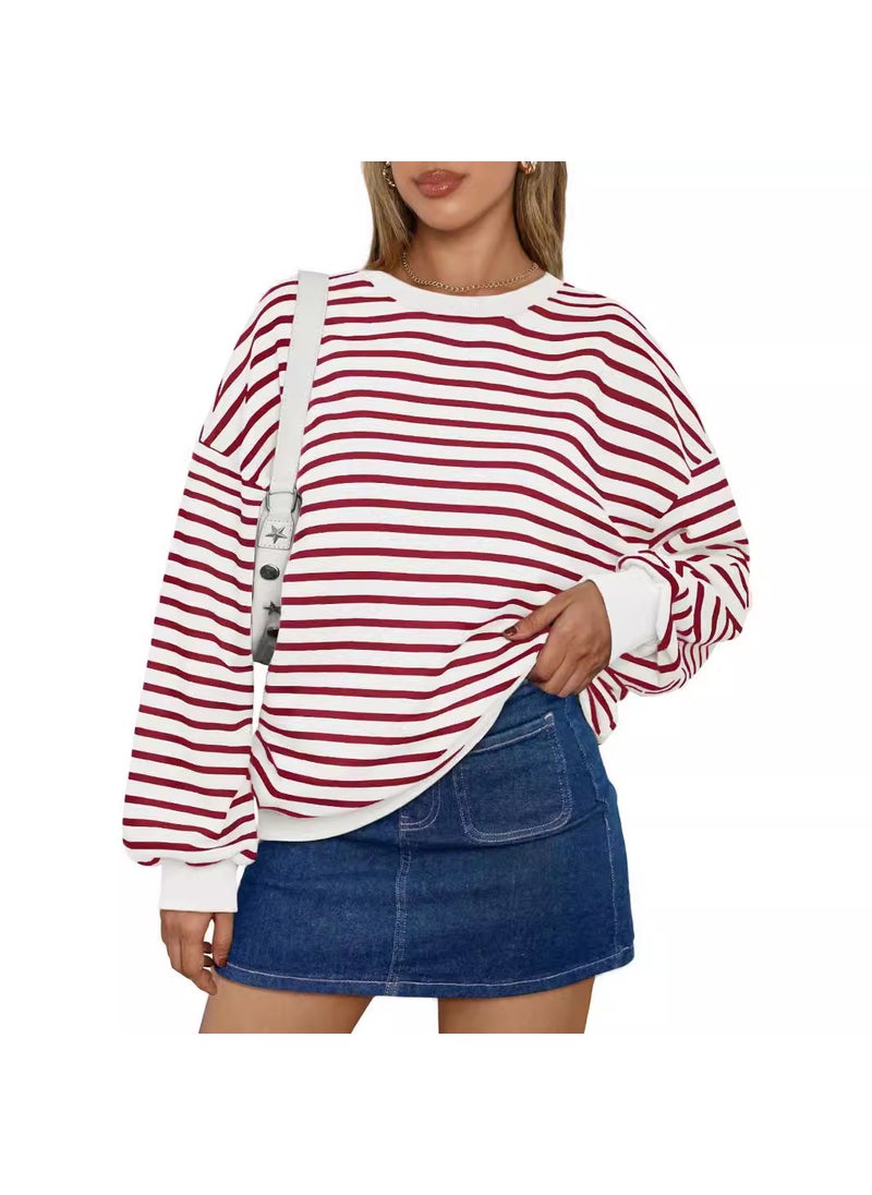 2024 Autumn Winter Striped Pullover Sweater Women White