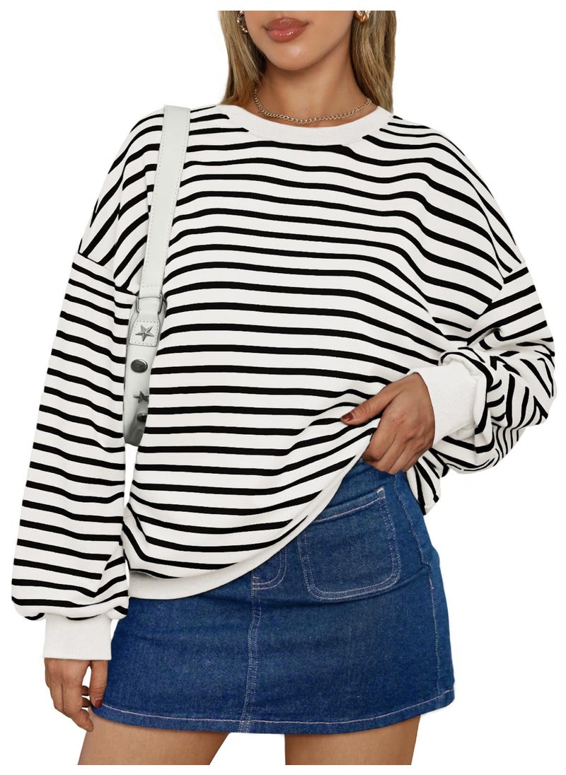 2024 Autumn Winter Striped Pullover Sweater Women White