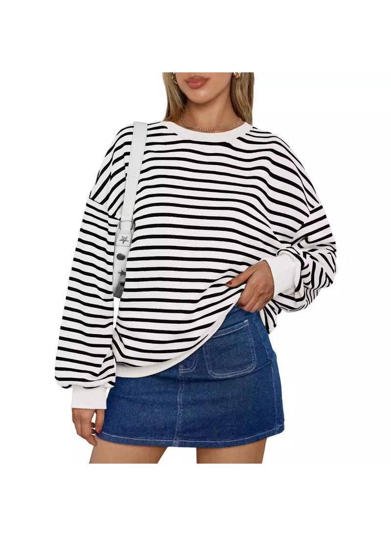 2024 Autumn Winter Striped Pullover Sweater Women White