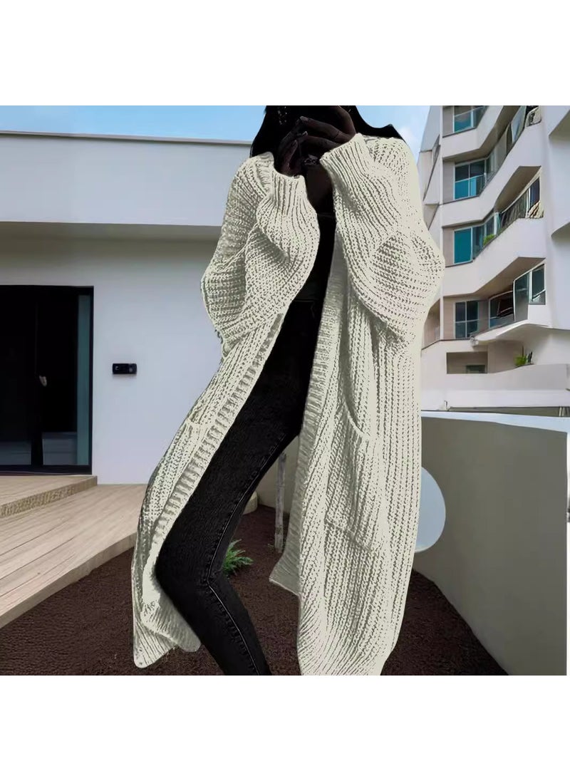 2024 New Autumn and Winter Lazy Style Long Sweater Coat Womens Loose All-match Base Long Sleeve Knitted Cardigan dark brown