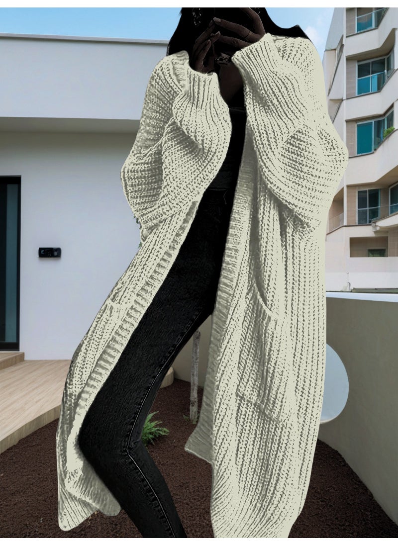 2024 New Autumn and Winter Lazy Style Long Sweater Coat Womens Loose All-match Base Long Sleeve Knitted Cardigan dark brown