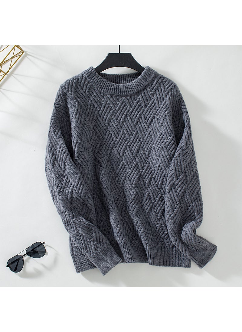 Solid Color Cable Knit Sweater Women Autumn Winter 2024 Dark gray