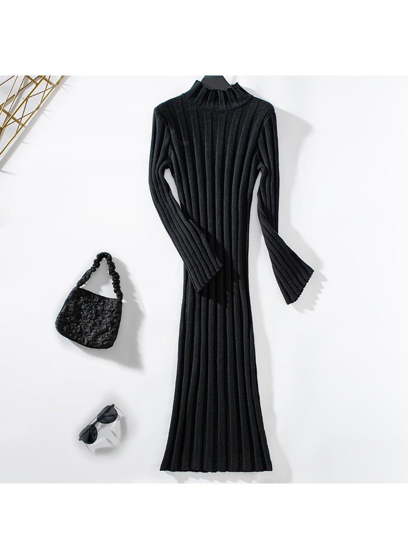 Knit Sweater Dress Long Elastic Autumn Winter Fashion Black