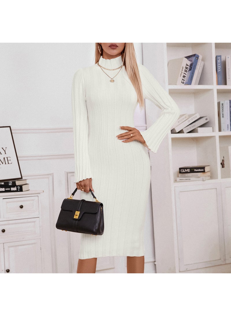 Knit Sweater Dress Long Elastic Autumn Winter Fashion White