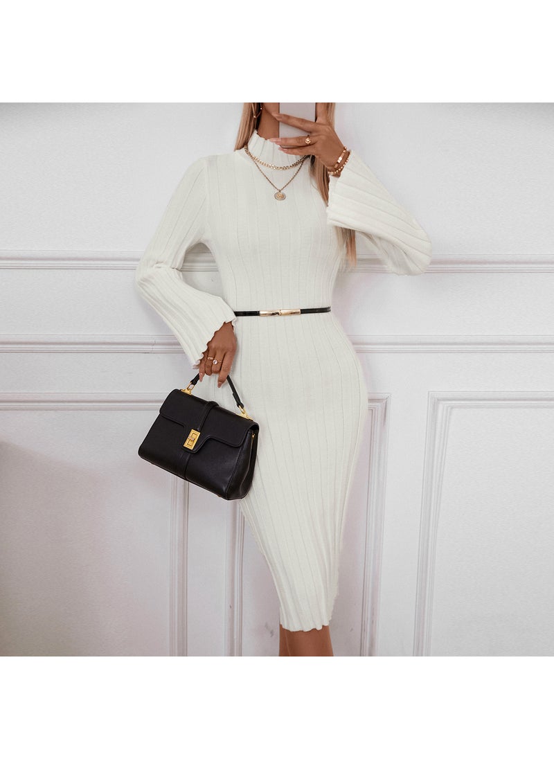 Knit Sweater Dress Long Elastic Autumn Winter Fashion White