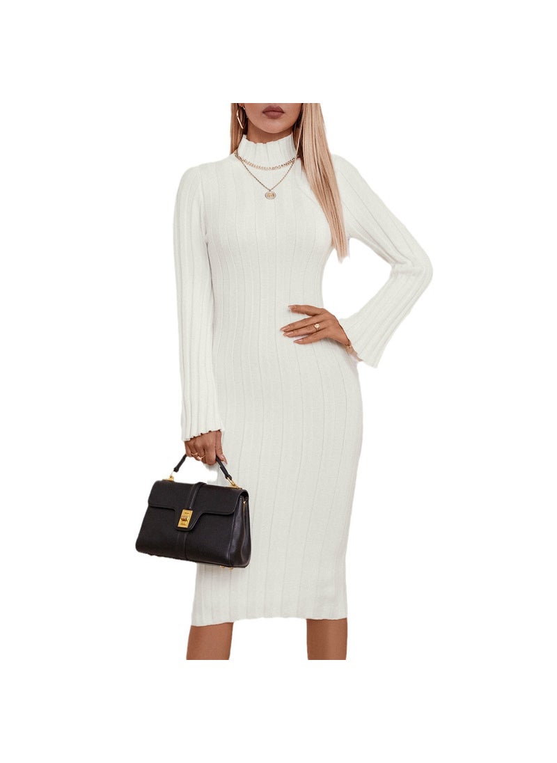 Knit Sweater Dress Long Elastic Autumn Winter Fashion White