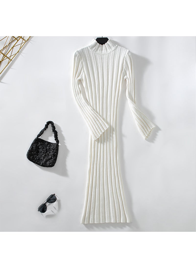 Knit Sweater Dress Long Elastic Autumn Winter Fashion White