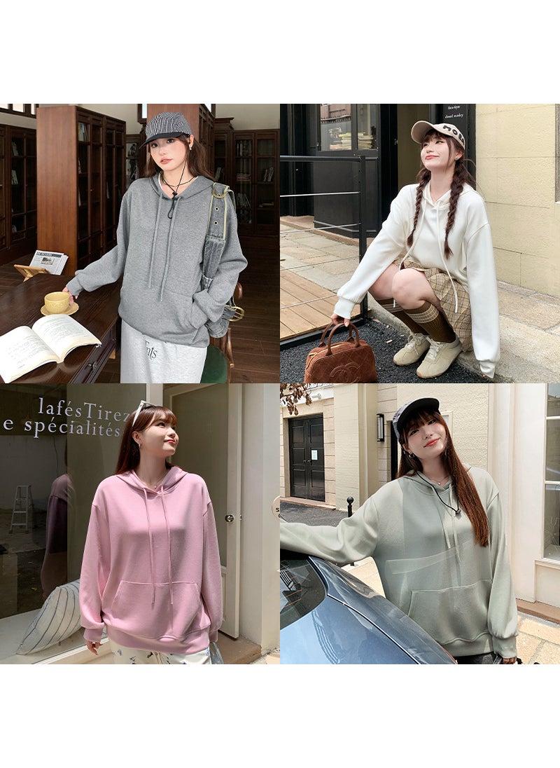 Casual Plus-Size Hoodie Autumn Solid Fashion 63536 Dark gray