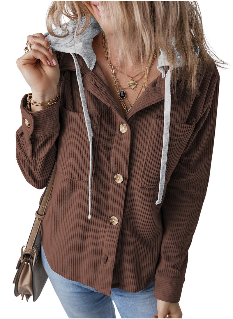 2024 Autumn Winter Striped Hooded Cardigan Women Light gray