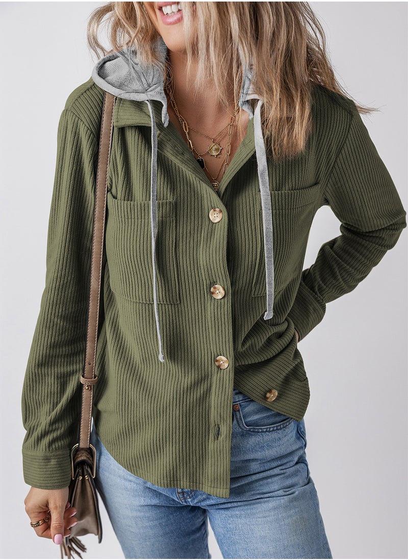 2024 Autumn Winter Striped Hooded Cardigan Women Light gray