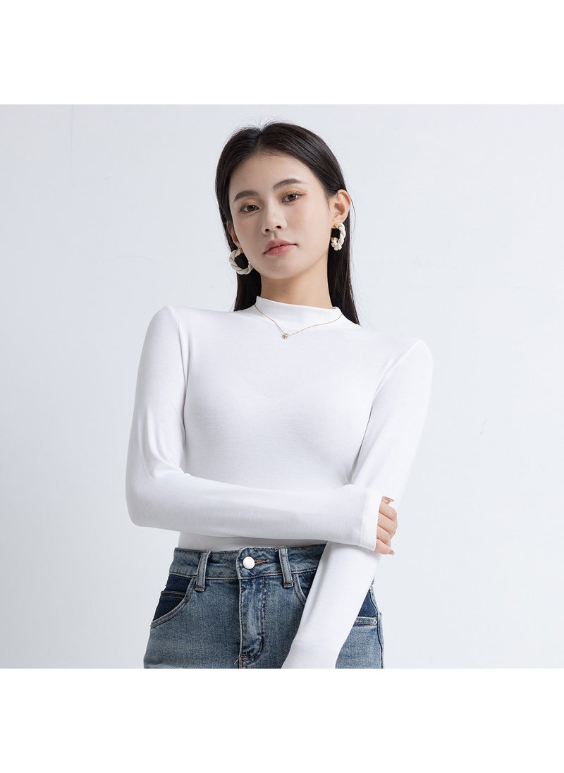 2024 New Arrival Half-turtleneck Top Womens Spring and Autumn Slim-fit Solid Color Slimming Base Shirt High Elastic Thread Long Sleeve Inner Shirt White