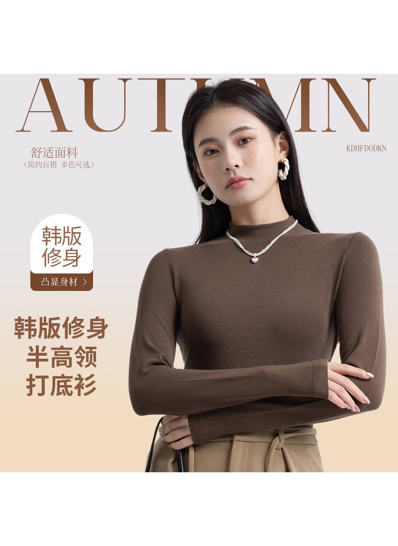 2024 New Arrival Half-turtleneck Top Womens Spring and Autumn Slim-fit Solid Color Slimming Base Shirt High Elastic Thread Long Sleeve Inner Shirt White