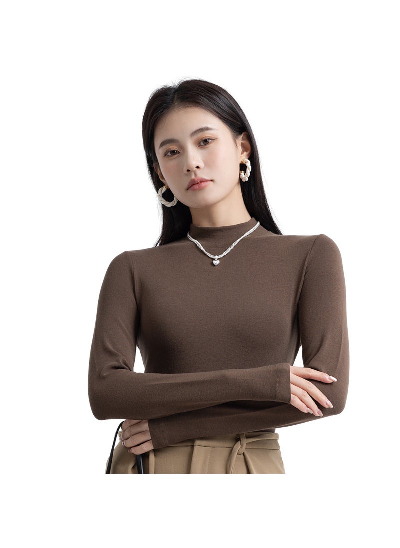 2024 New Arrival Half-turtleneck Top Womens Spring and Autumn Slim-fit Solid Color Slimming Base Shirt High Elastic Thread Long Sleeve Inner Shirt White