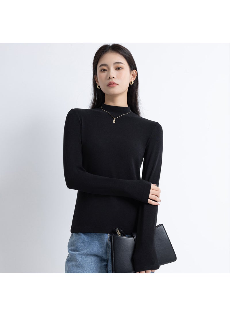 2024 New Arrival Half-turtleneck Top Womens Spring and Autumn Slim-fit Solid Color Slimming Base Shirt High Elastic Thread Long Sleeve Inner Shirt White