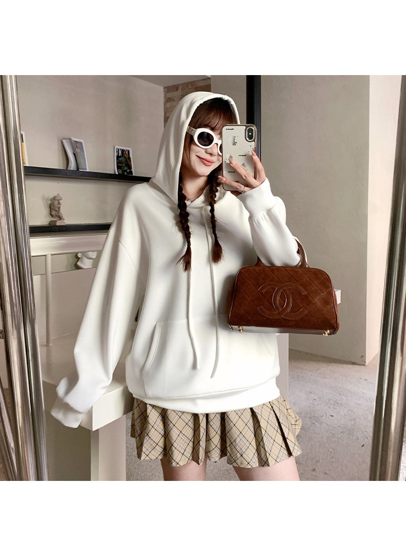 Casual Plus-Size Hoodie Autumn Solid Fashion 63536 Cream white