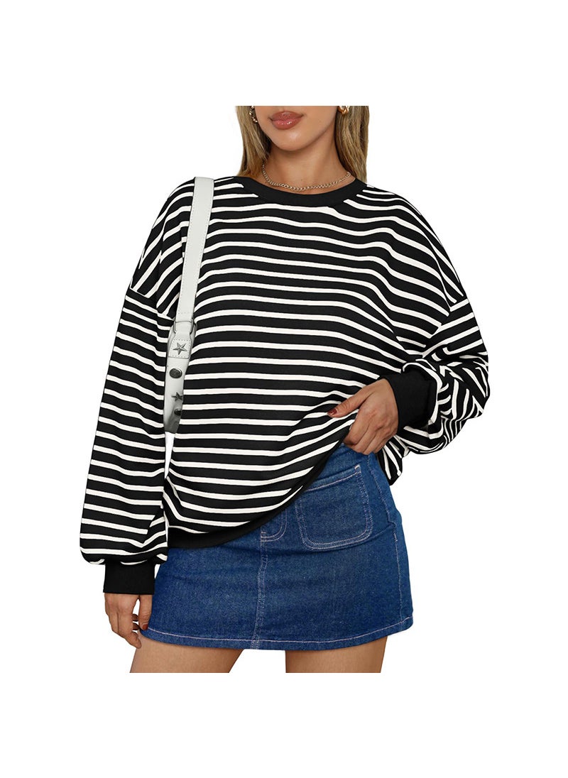 2024 Autumn Winter Striped Pullover Sweater Women Black