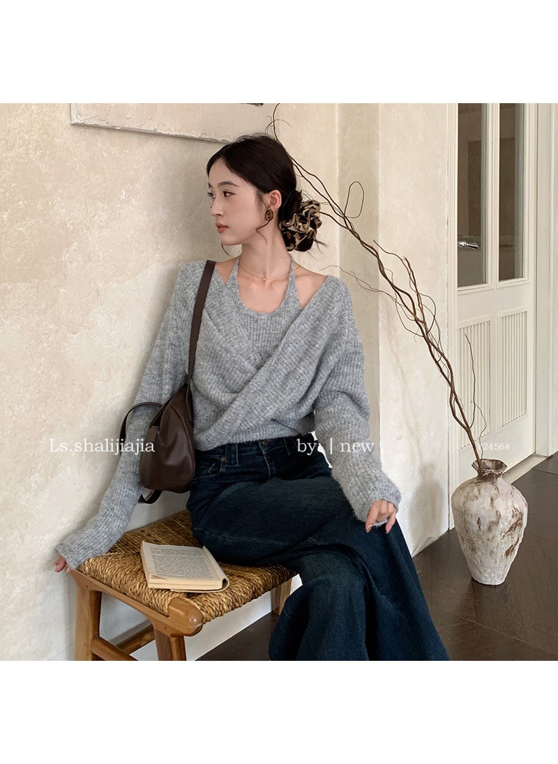 LS Elegant Layered Knit Top Autumn Fashion Y2456 Light gray