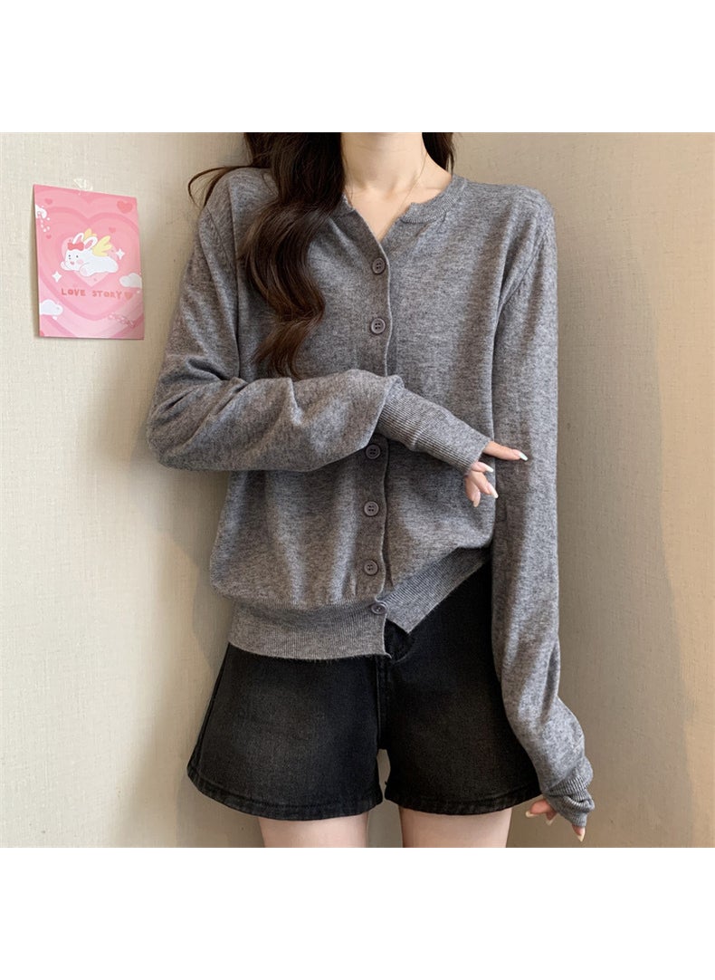 Autumn Winter Slim-Fit Knit Cardigan Gray