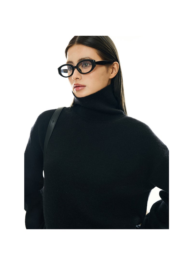 Winter Elegant Turtleneck Cashmere Sweater Womens Loose Fit Apricot