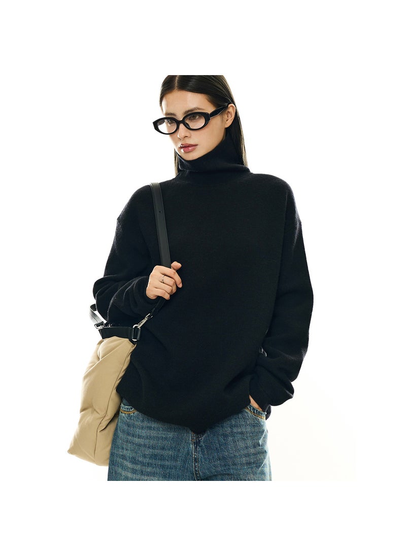 Winter Elegant Turtleneck Cashmere Sweater Womens Loose Fit Apricot