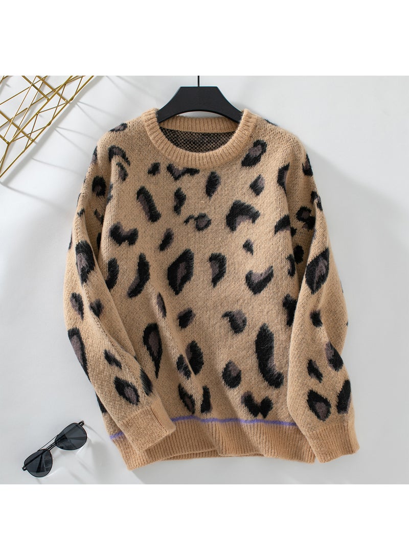 2024 Autumn Leopard Jacquard Womens Sweater Coat Off-white