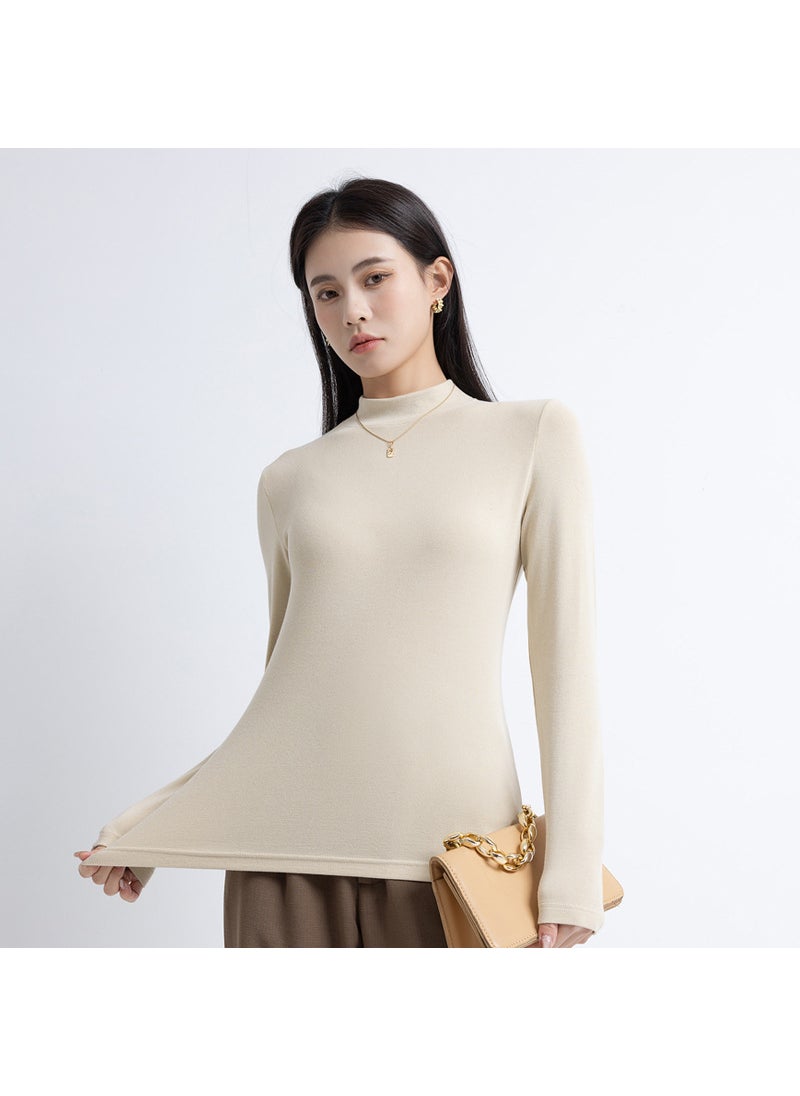 2024 New Arrival Half-turtleneck Top Womens Spring and Autumn Slim-fit Solid Color Slimming Base Shirt High Elastic Thread Long Sleeve Inner Shirt Turmeric