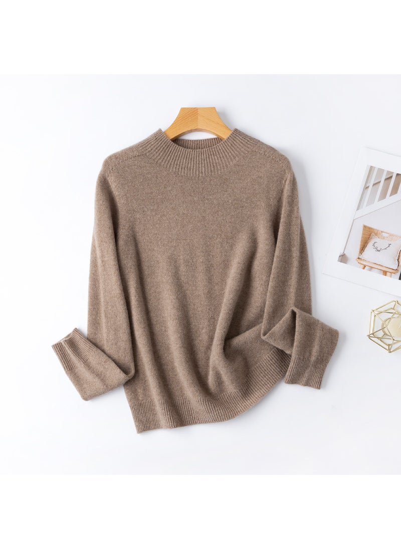 Basic BI 13 Colors 100% Merino Wool Seamless Turtleneck Sweater for Women Oatmeal camel