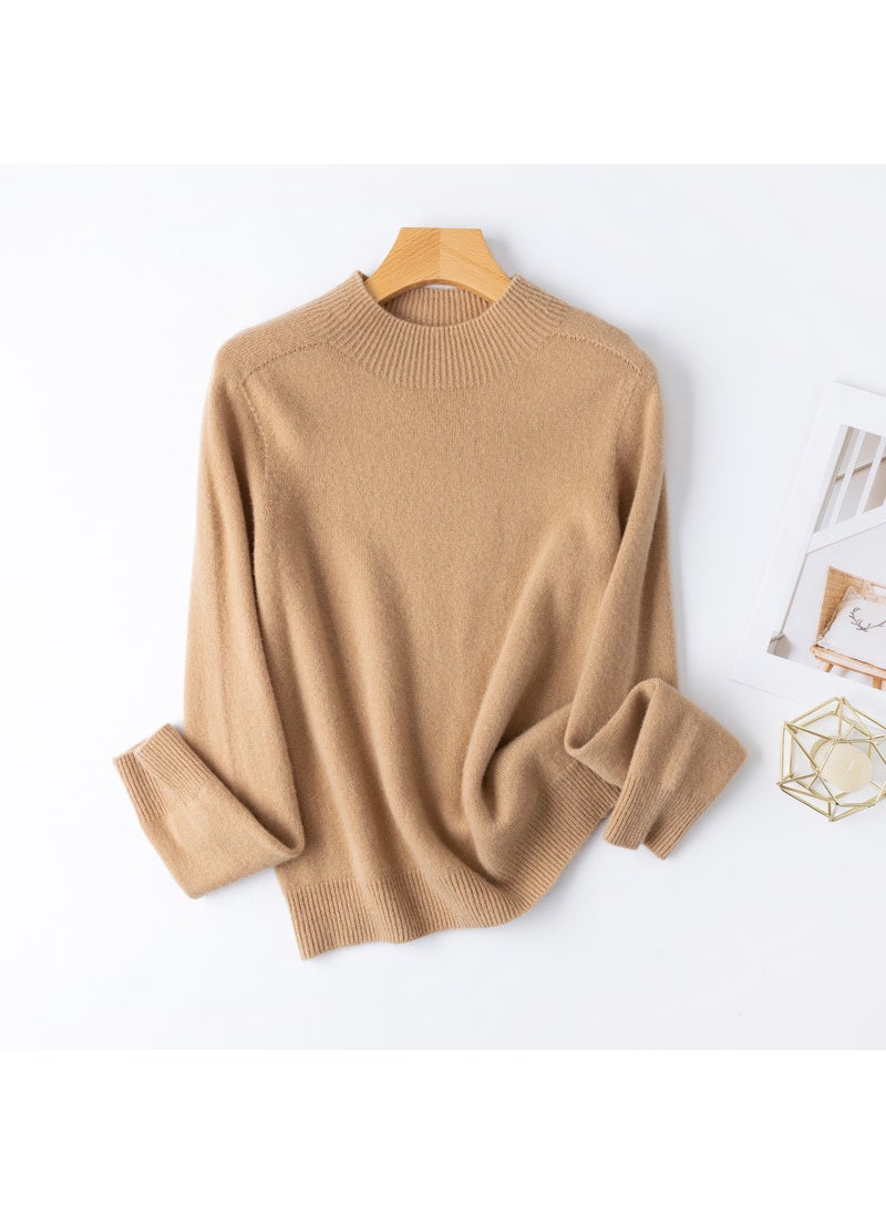 Basic BI 13 Colors 100% Merino Wool Seamless Turtleneck Sweater for Women Dune camel