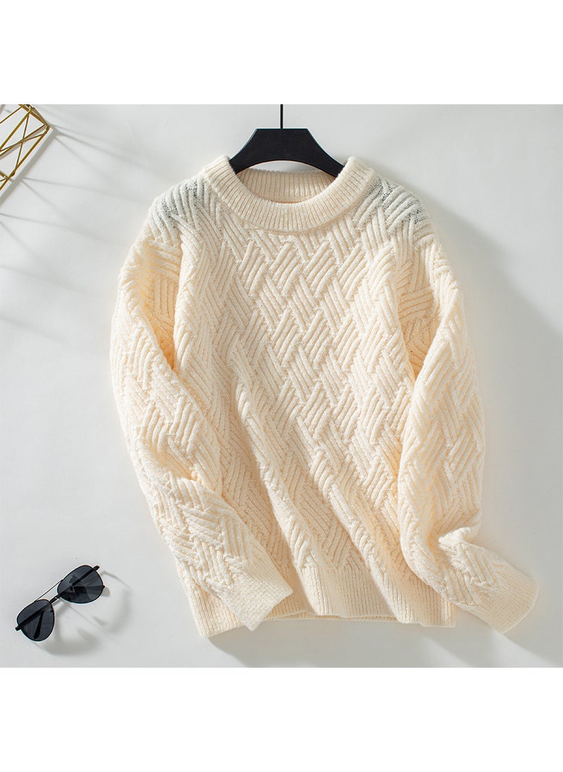 Solid Color Cable Knit Sweater Women Autumn Winter 2024 rice white