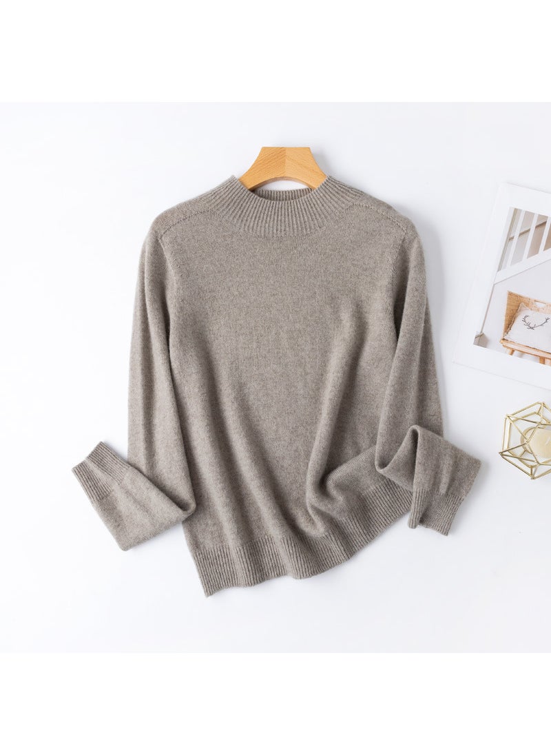 Basic BI 13 Colors 100% Merino Wool Seamless Turtleneck Sweater for Women Camel gray