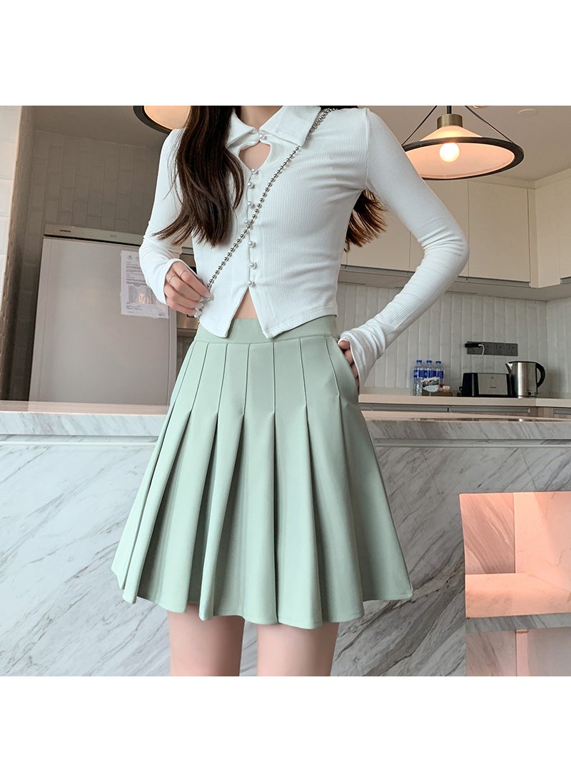 elastic waist skirt womens summer pocket pleated skirt autumn and winter 2024 new high waist slimming short skirt Green