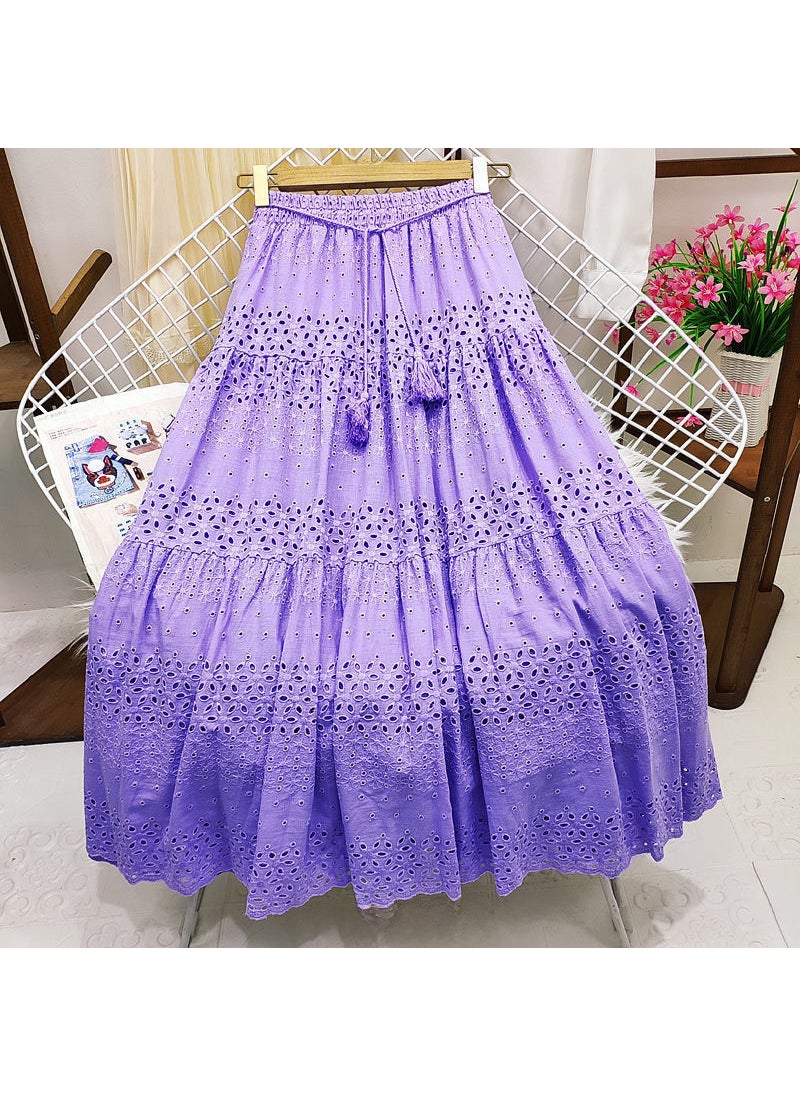 Korean Lace Midi Skirt Spring 2024 High Waist A-Line White