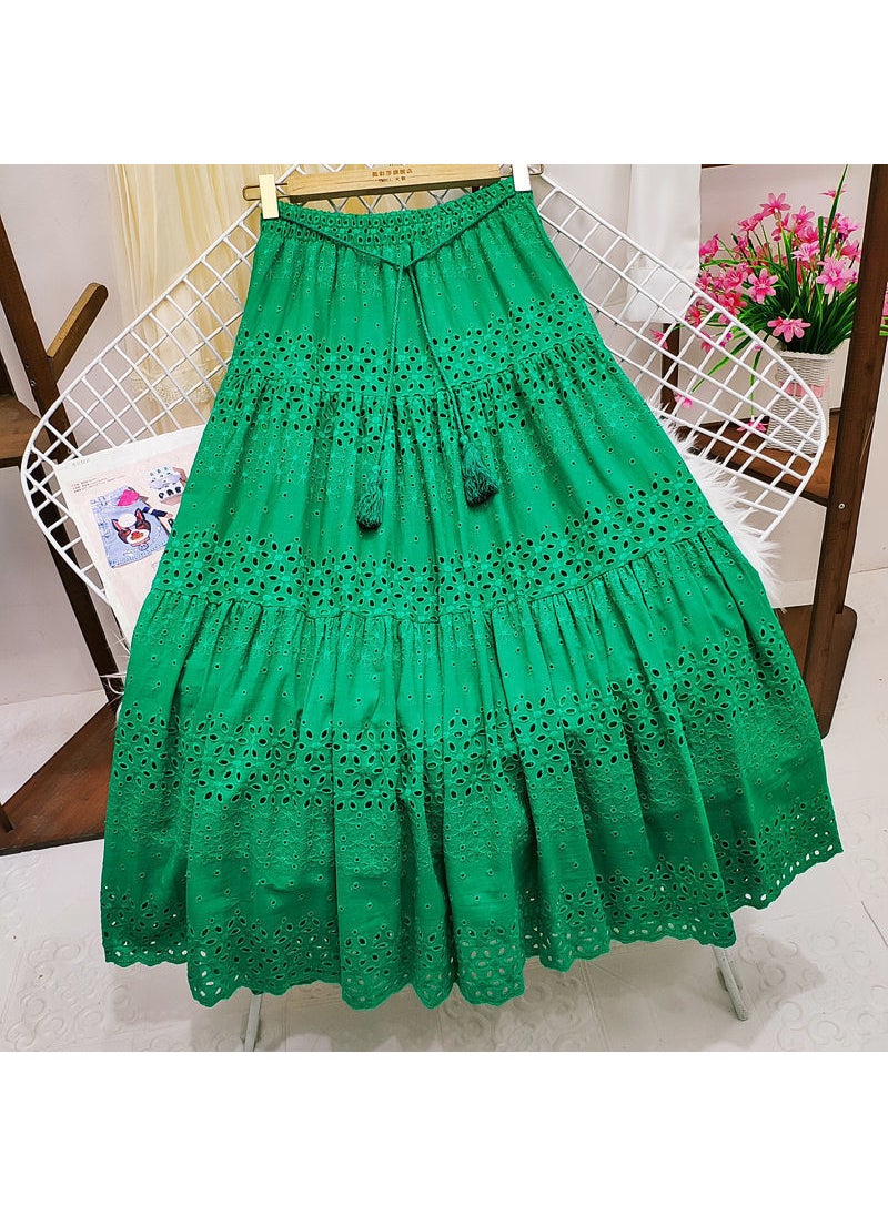 Korean Lace Midi Skirt Spring 2024 High Waist A-Line White