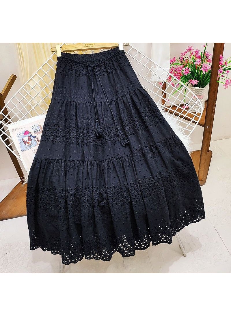 Korean Lace Midi Skirt Spring 2024 High Waist A-Line White