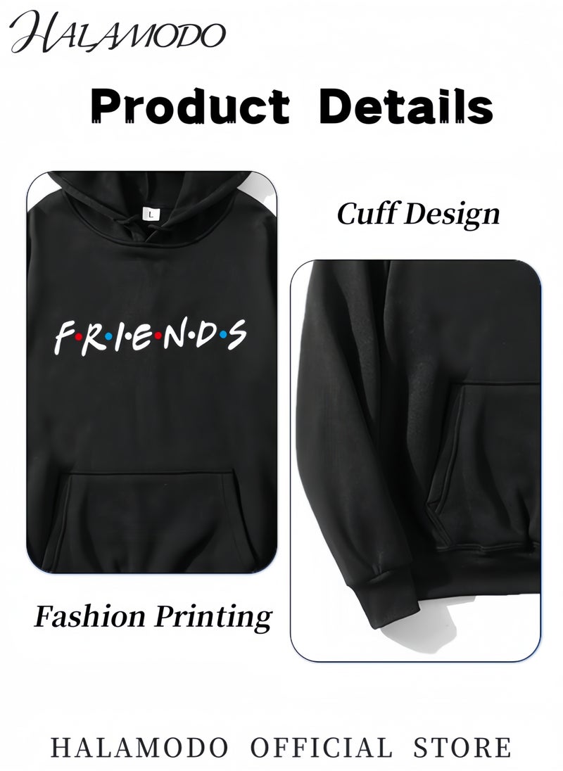 Unisex Hoodies Long-Sleeved Printed Tops Casual Sweatshirts Soft Sportswear Fashion Youth Pullovers with Drawstrings and Large Pockets for Daily Wear