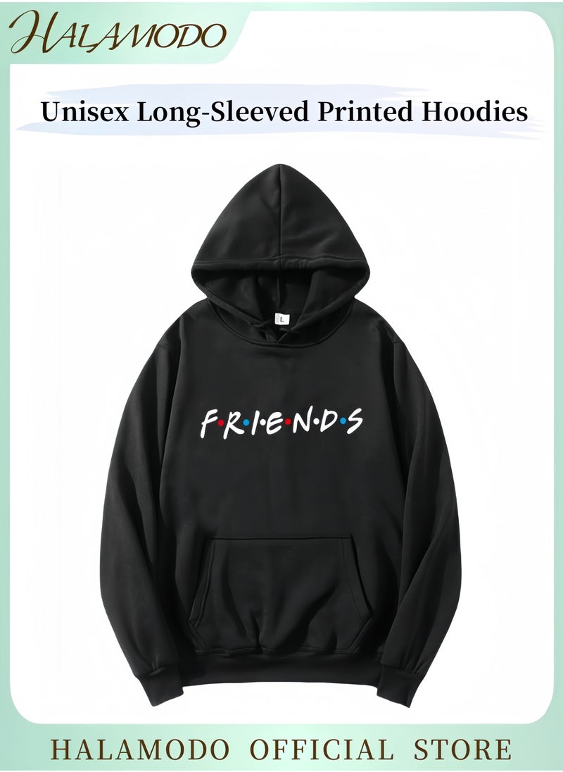 Unisex Hoodies Long-Sleeved Printed Tops Casual Sweatshirts Soft Sportswear Fashion Youth Pullovers with Drawstrings and Large Pockets for Daily Wear