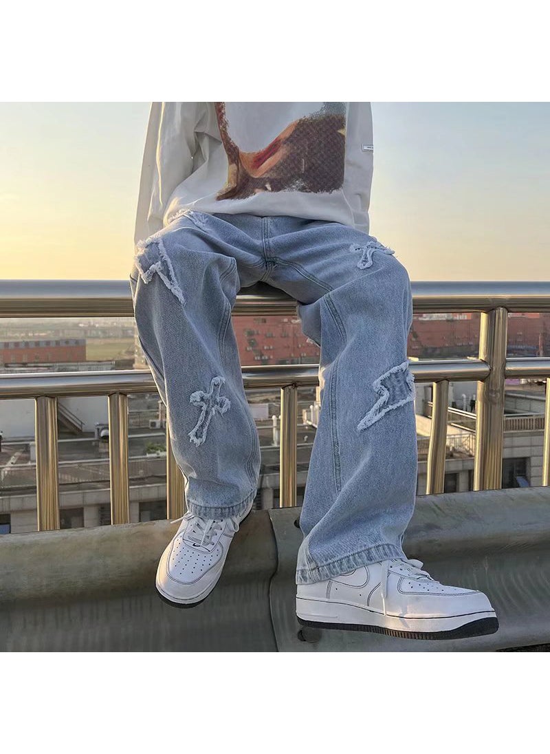 Casual Baggy Streetwear Jeans for Men Blue