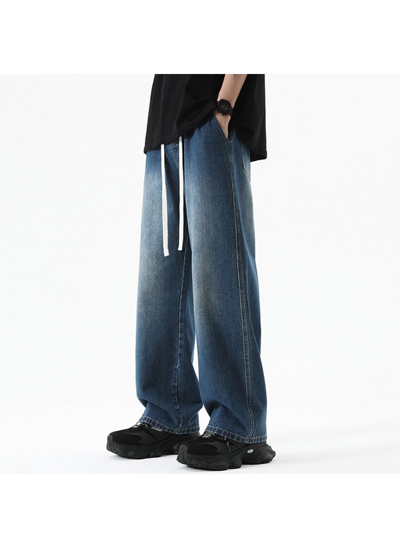 Mens High-Street White-Washed Wide-Leg Jeans soot