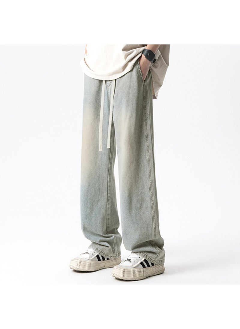 Mens High-Street White-Washed Wide-Leg Jeans soot