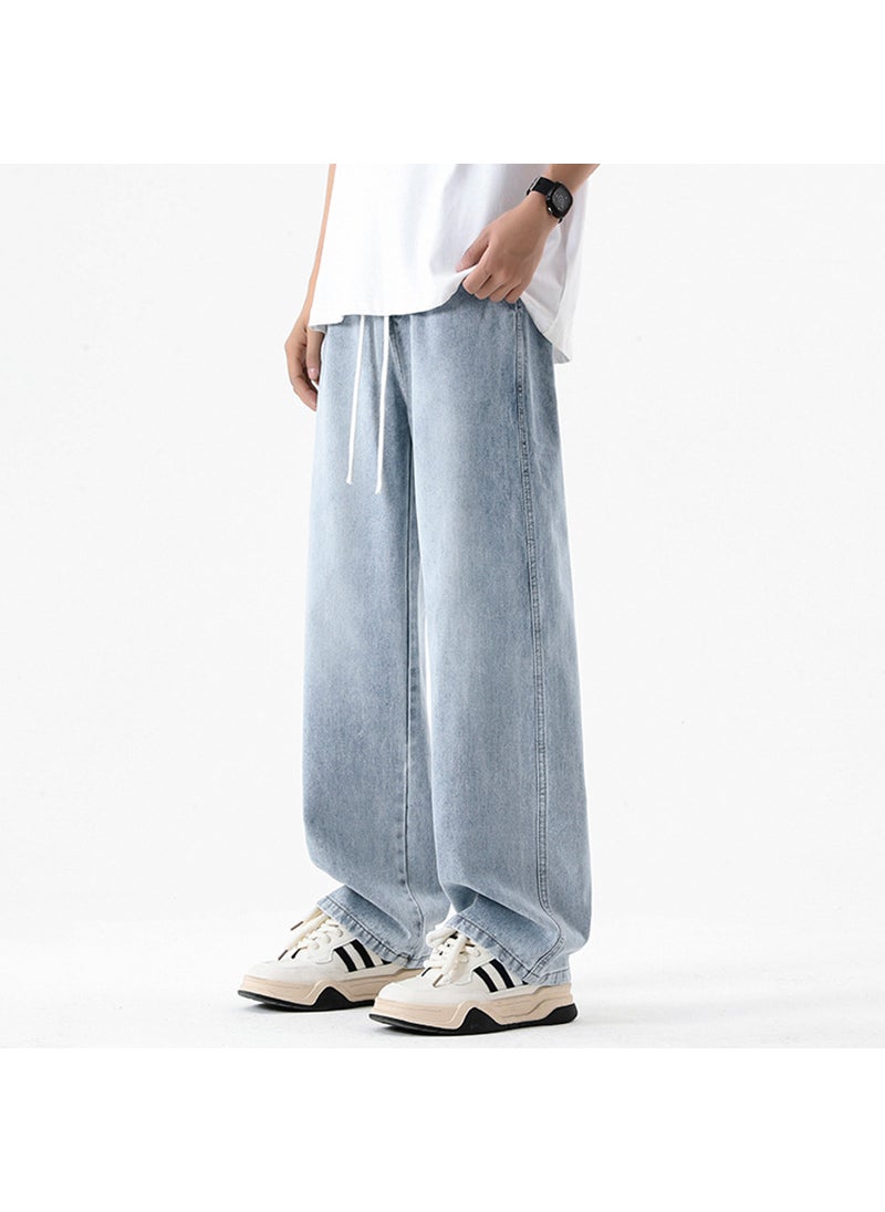 Mens High-Street White-Washed Wide-Leg Jeans soot