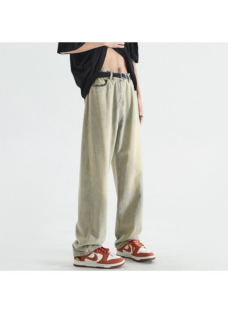 Casual American Wide-Leg Denim Yellow mud color