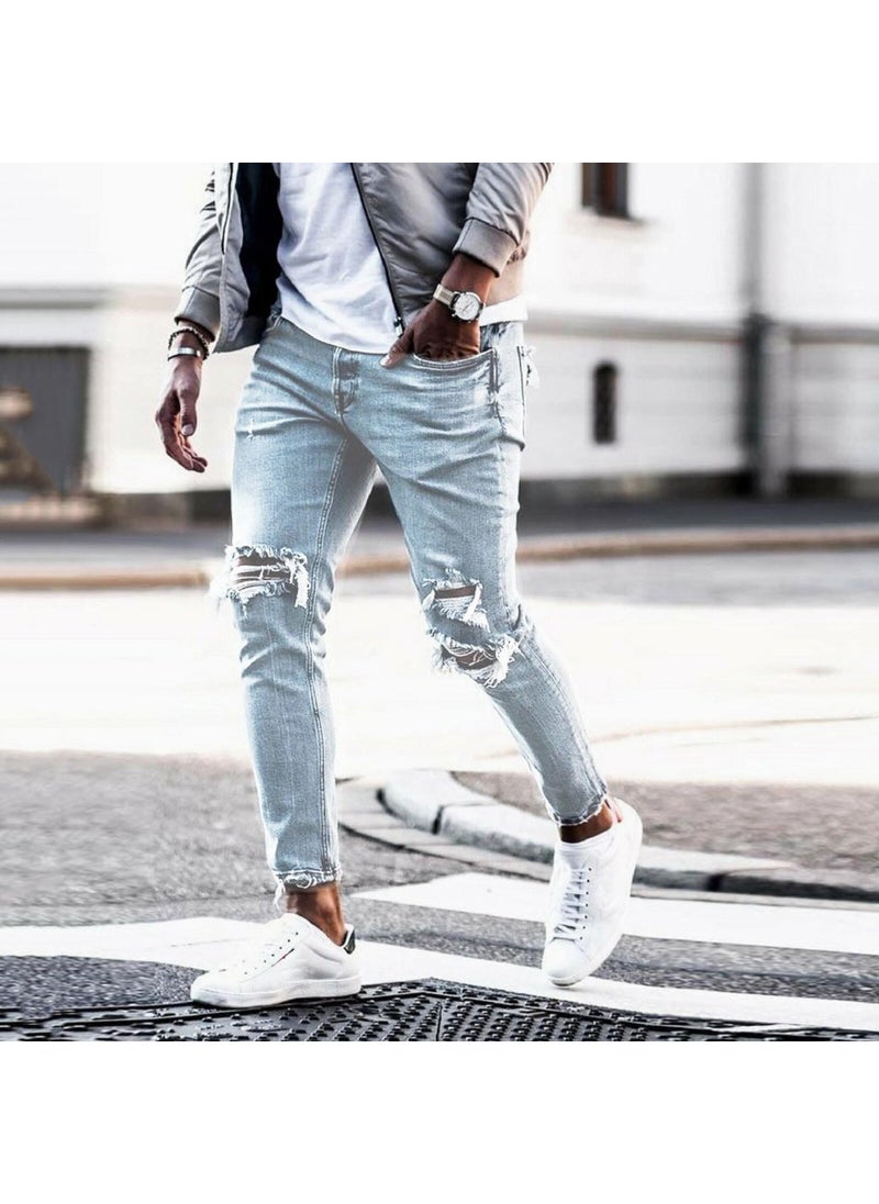 Distressed Denim Jeans Men Fashion Blue