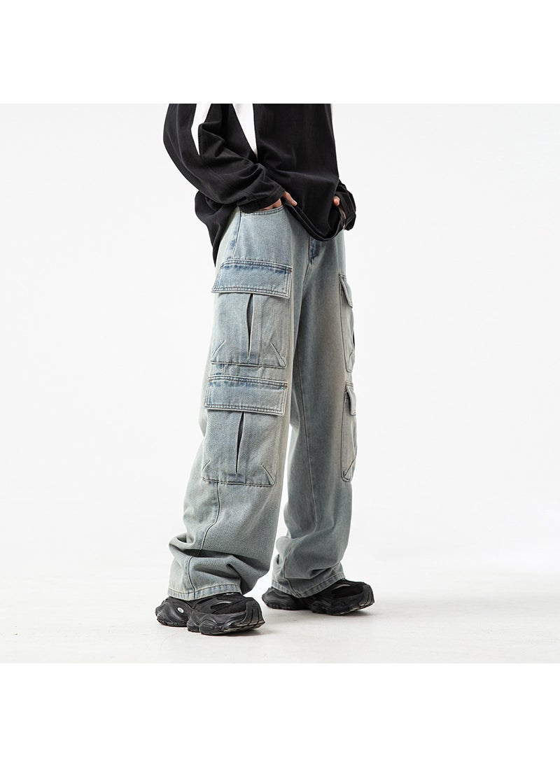 Original Multi-Pocket Denim Jeans Mens Autumn Blue