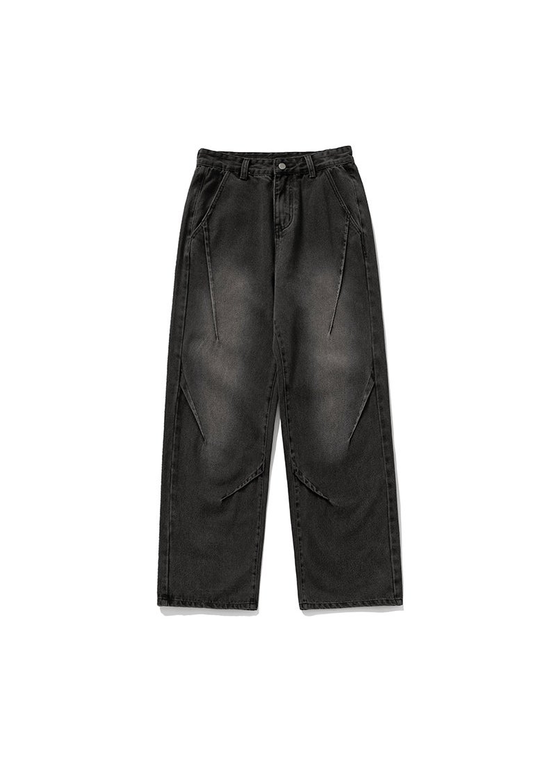 Autumn New Mens Faded Straight-Leg Jeans Black